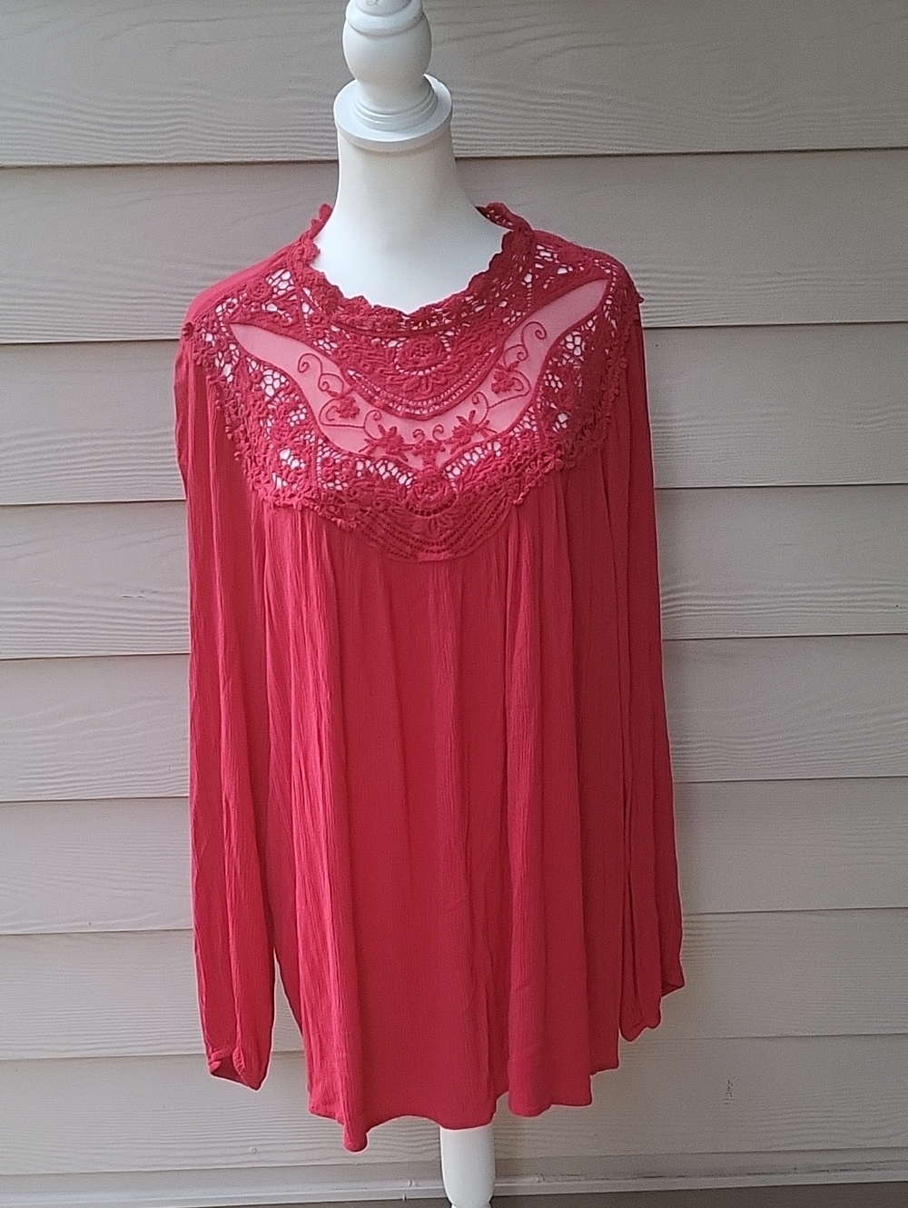 Torrid Coral Pink Embroidered Lace Boho Blouse Size 3X
